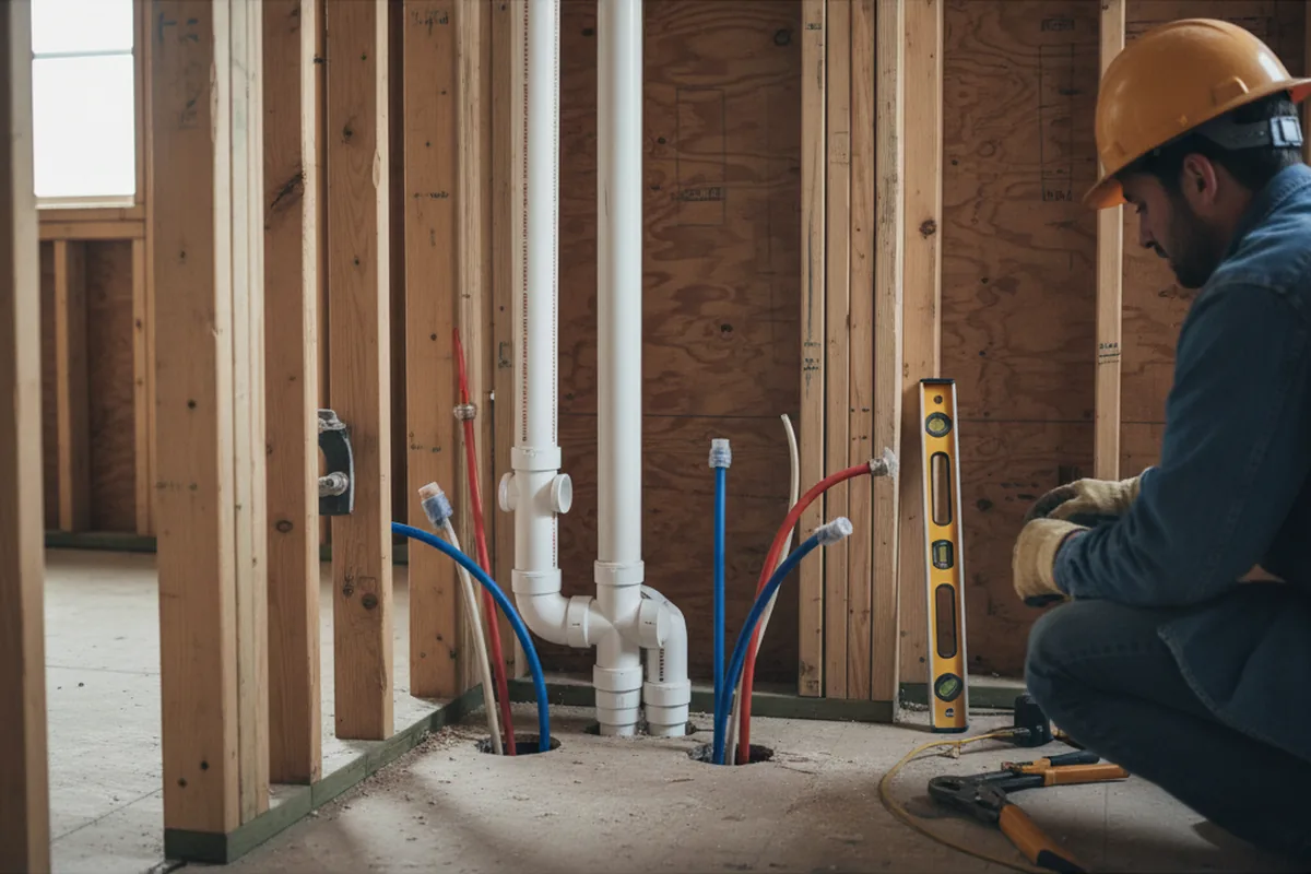 Drain and supply rough-in during Sump Pump Repair in Rushville